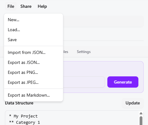 Different kind of saving and sharing methods are provided in the tree-diagram-maker.